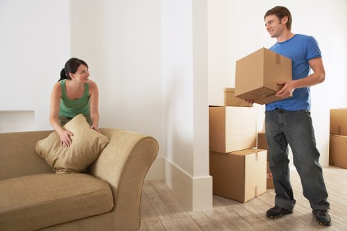 Removal staff wearing PPE during a house move